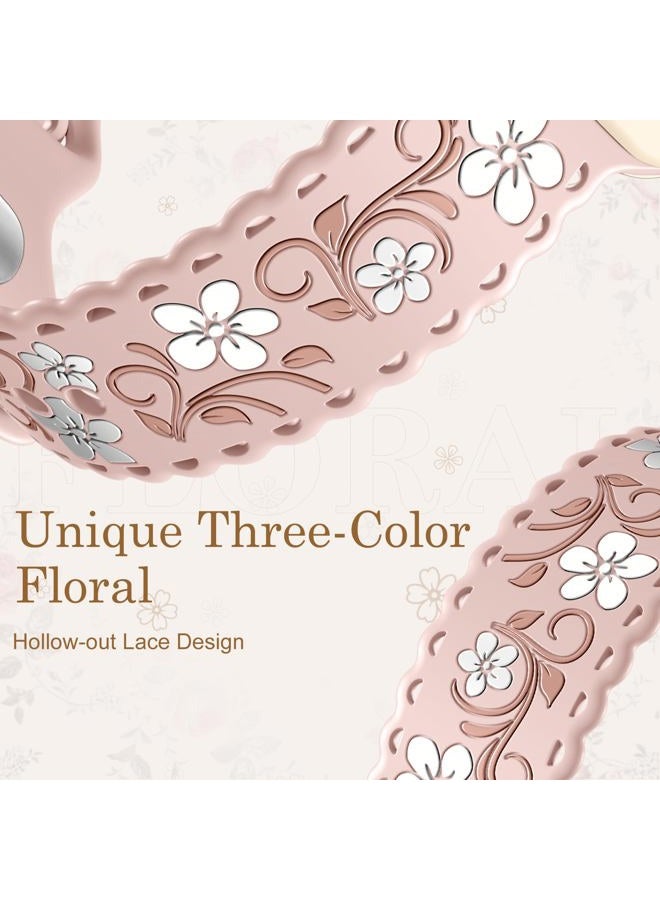 Getino Floral Band Compatible with Apple Watch Bands For Women 40mm 42mm 41mm 38mm 44mm 45mm 46mm 49mm, Cute Engraved Flower Soft Comfortable Silicone Strap for iWatch Series 11 10 9 8 7 6 5 4 3-1 SE - Image 5