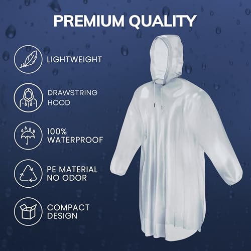 Mindful Design Rain Ponchos with Drawstring Hood (4 Pack) Disposable Emergency Clear Poncho for Adults - Image 2