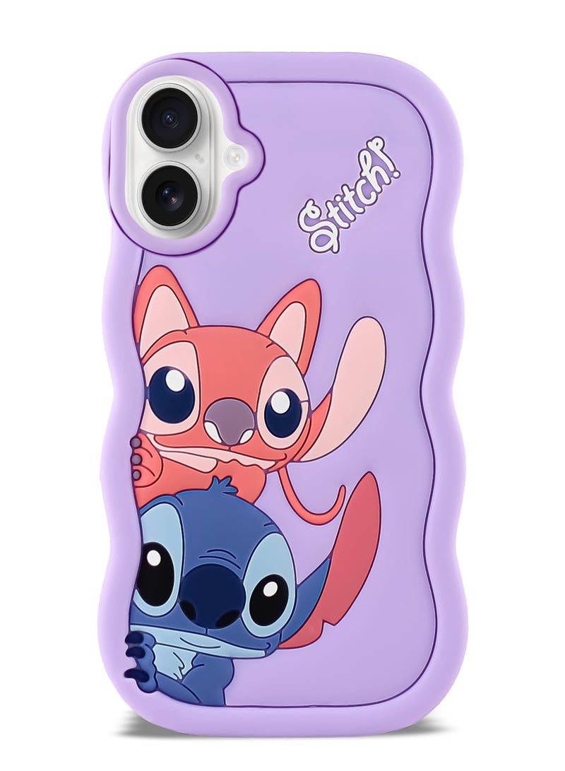 Lilo and Stitch Cartoon 3D Wavy Soft Silicone Phone Case for Iphone 16 (Light Purple) - Image 1