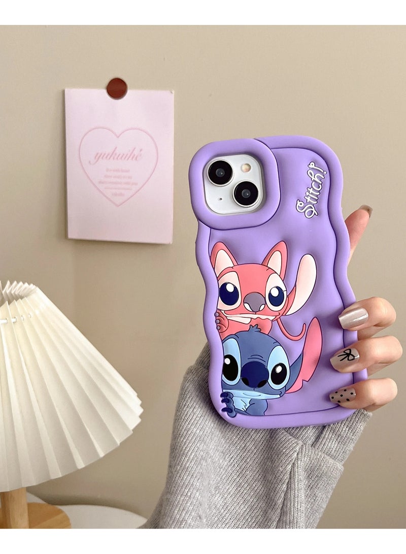 Lilo and Stitch Cartoon 3D Wavy Soft Silicone Phone Case for Iphone 16 (Light Purple) - Image 3