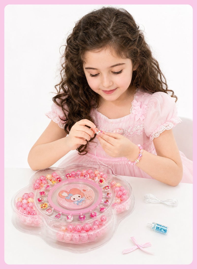 BELANO 85Pcs Kids Nails and DIY Jewelry Making Kit, Girls Press On Nails for Kids with Self Adhesive Backing,  Beads for Bracelets Craft Set - Image 5