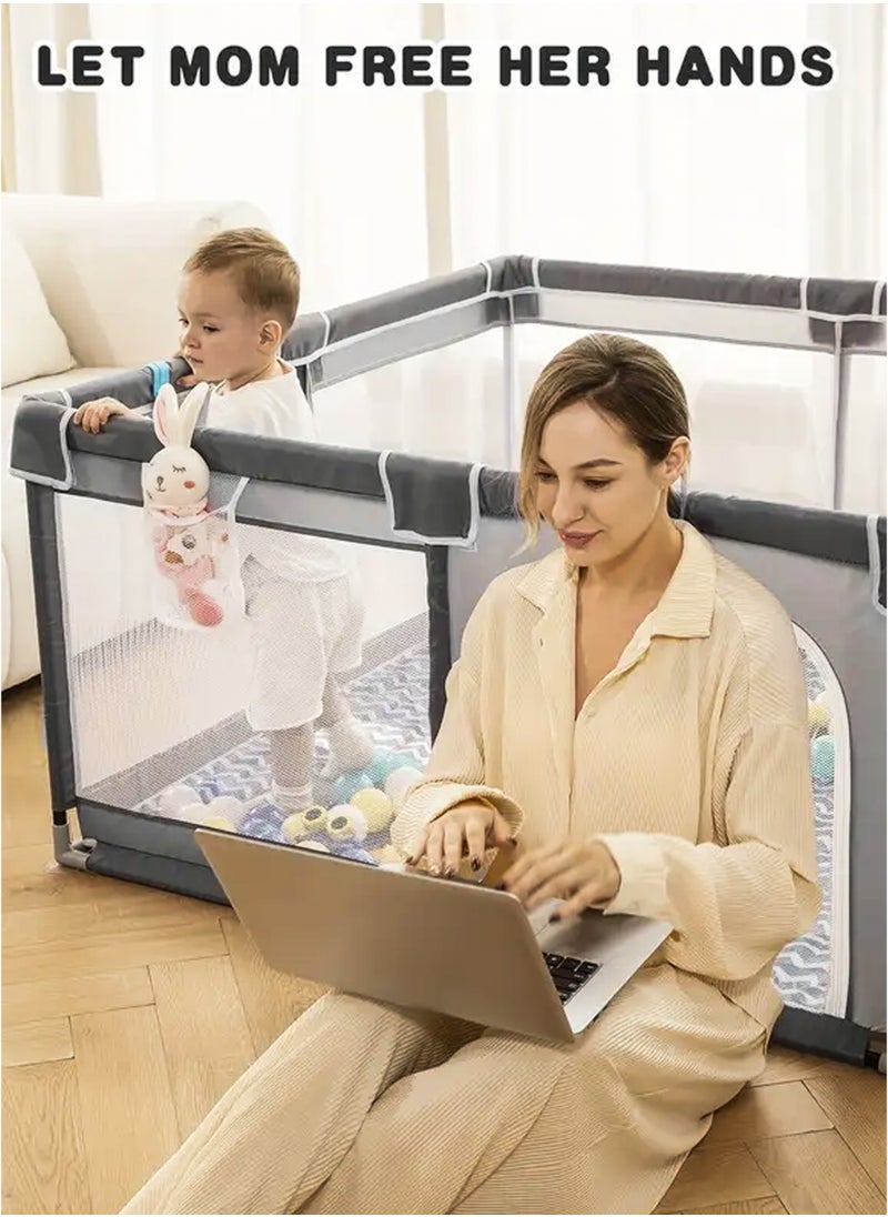DBLEW Extra Large Baby Playpen Fence 180×150 cm for Toddlers and Infants Portable Indoor Outdoor Kids Play Yard Dens For Activity Center Children Nursing Area with 50 Ocean Balls, 4 Crib Hooks, Soft Foam Padding, Non-Slip Suction Base, Zipper Door & Mesh Sides Easy to Assemble & Foldable Baby Fence  - Image 4