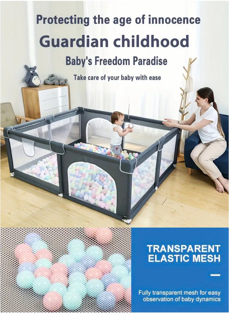 DBLEW Extra Large Baby Playpen Fence 180×150 cm for Toddlers and Infants Portable Indoor Outdoor Kids Play Yard Dens For Activity Center Children Nursing Area with 50 Ocean Balls, 4 Crib Hooks, Soft Foam Padding, Non-Slip Suction Base, Zipper Door & Mesh Sides Easy to Assemble & Foldable Baby Fence  - Image 5