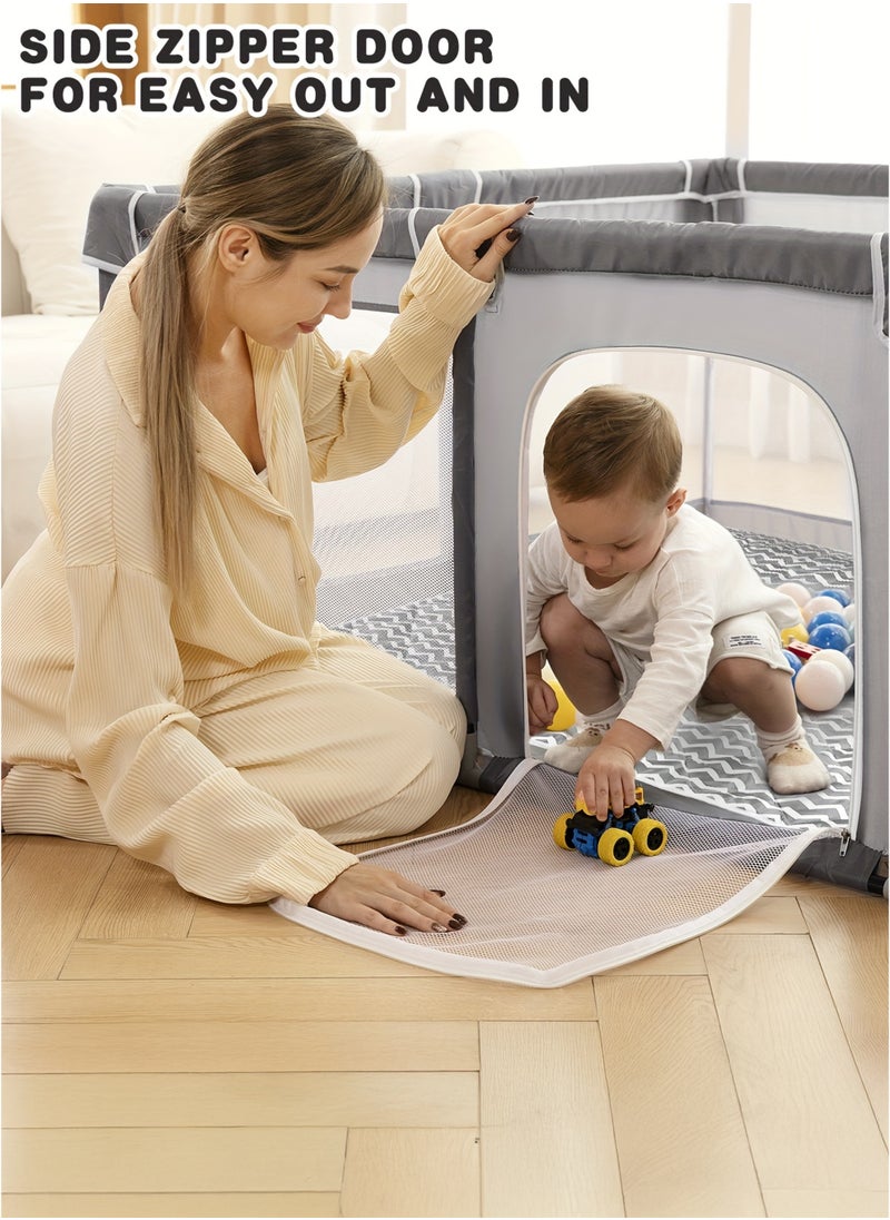 DBLEW Extra Large Baby Playpen Fence 180×150 cm for Toddlers and Infants Portable Indoor Outdoor Kids Play Yard Dens For Activity Center Children Nursing Area with 50 Ocean Balls, 4 Crib Hooks, Soft Foam Padding, Non-Slip Suction Base, Zipper Door & Mesh Sides Easy to Assemble & Foldable Baby Fence  - Image 2