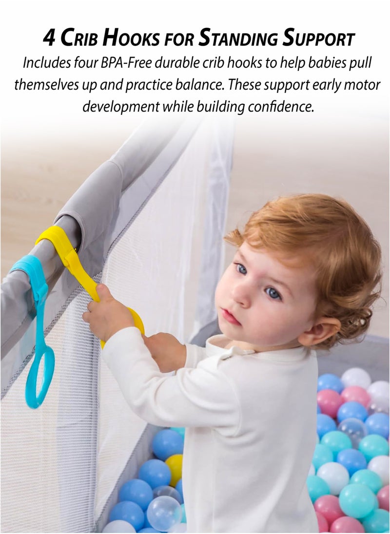 DBLEW Extra Large Baby Playpen Fence 180×150 cm for Toddlers and Infants Portable Indoor Outdoor Kids Play Yard Dens For Activity Center Children Nursing Area with 50 Ocean Balls, 4 Crib Hooks, Soft Foam Padding, Non-Slip Suction Base, Zipper Door & Mesh Sides Easy to Assemble & Foldable Baby Fence  - Image 3