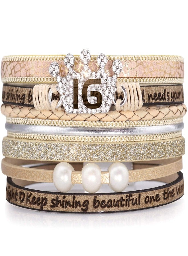 Suyi Sweet 16th Birthday Gifts for Women Leather Wrap Bracelet Multilayer Magnetic Buckle Bracelet 16th - Image 1