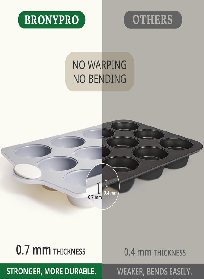 BRONYPRO 24-Cup Non Toxic Nonstick Ceramic Mini Muffin Pan & Cupcake Tin, PFOA & PFOA Free, Heavy Duty Rust-Resistant Aluminized Steel, Oven & Dishwasher Safe, Cream White - Image 5