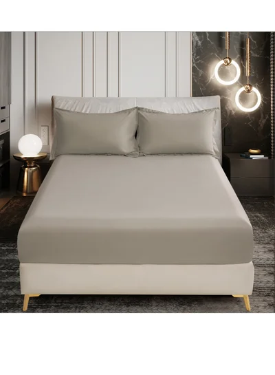 Donetella Bedding Fitted Sheet - Fits 180x200 Cm For King Bed - 3 Pcs (1 Fitted Sheet and 2 Pillowcases) - 35 Cm Deep Pocket - Solid Bed Sheet
