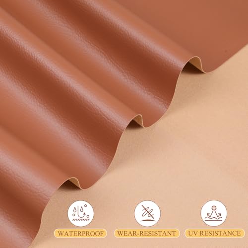 Konelia Faux Leather Fabric, 55" Wide Upholstery Fabric by The Yard Marine Vinyl Fabric Outdoor Pu Leather Waterproof Sheets Fabric for Crafts Sewings Sofa Wallets Handbag Earrings Bows 2 Yard Brown - Image 2