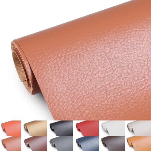 Konelia Faux Leather Fabric, 55" Wide Upholstery Fabric by The Yard Marine Vinyl Fabric Outdoor Pu Leather Waterproof Sheets Fabric for Crafts Sewings Sofa Wallets Handbag Earrings Bows 2 Yard Brown - Image 1