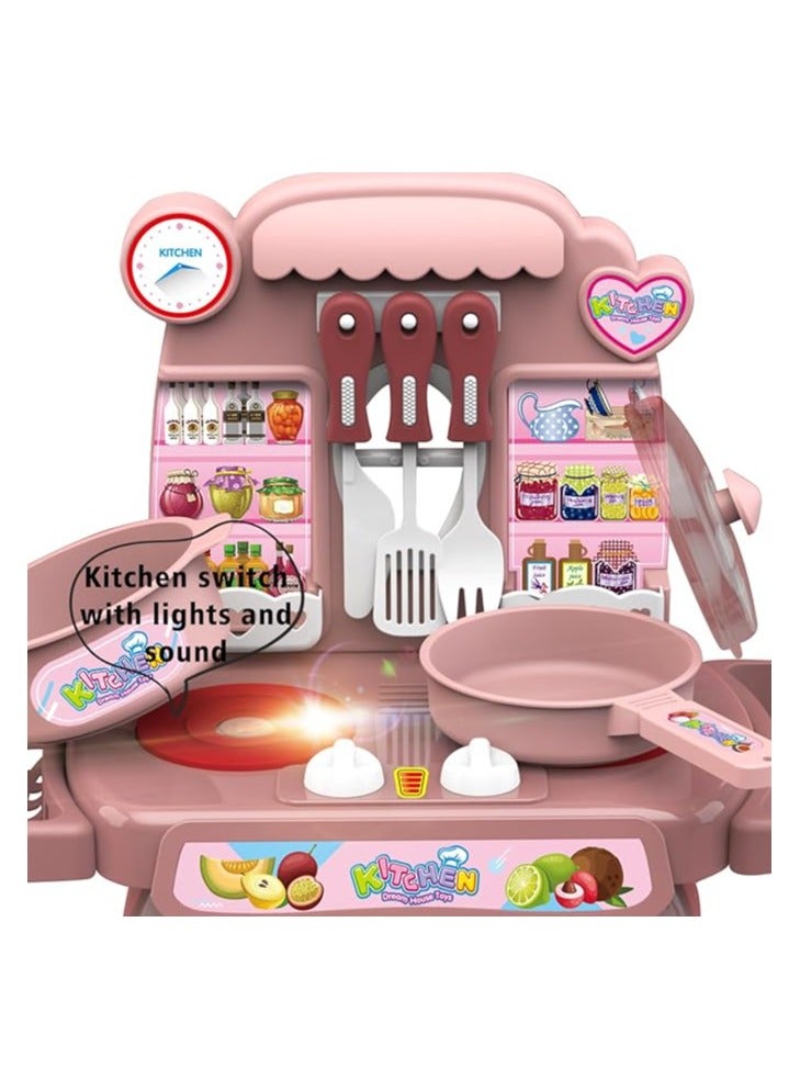 مجموعة أدوات طعام تظاهرية لطهي الطعام مع موسيقى خفيفة، آمنة وجميلة للأطفال، لعبة هدية ممتعة، حوض مطبخ مزود بماء جارٍ وموقد حثي إلكتروني - Image 2