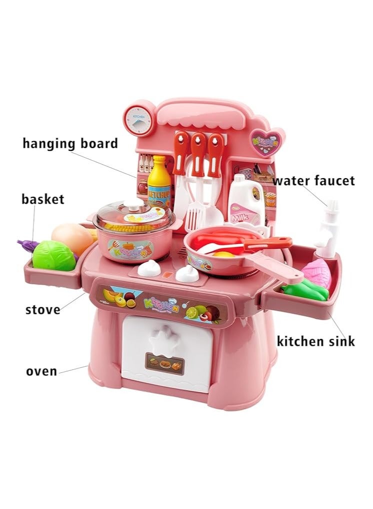 مجموعة أدوات طعام تظاهرية لطهي الطعام مع موسيقى خفيفة، آمنة وجميلة للأطفال، لعبة هدية ممتعة، حوض مطبخ مزود بماء جارٍ وموقد حثي إلكتروني - Image 3