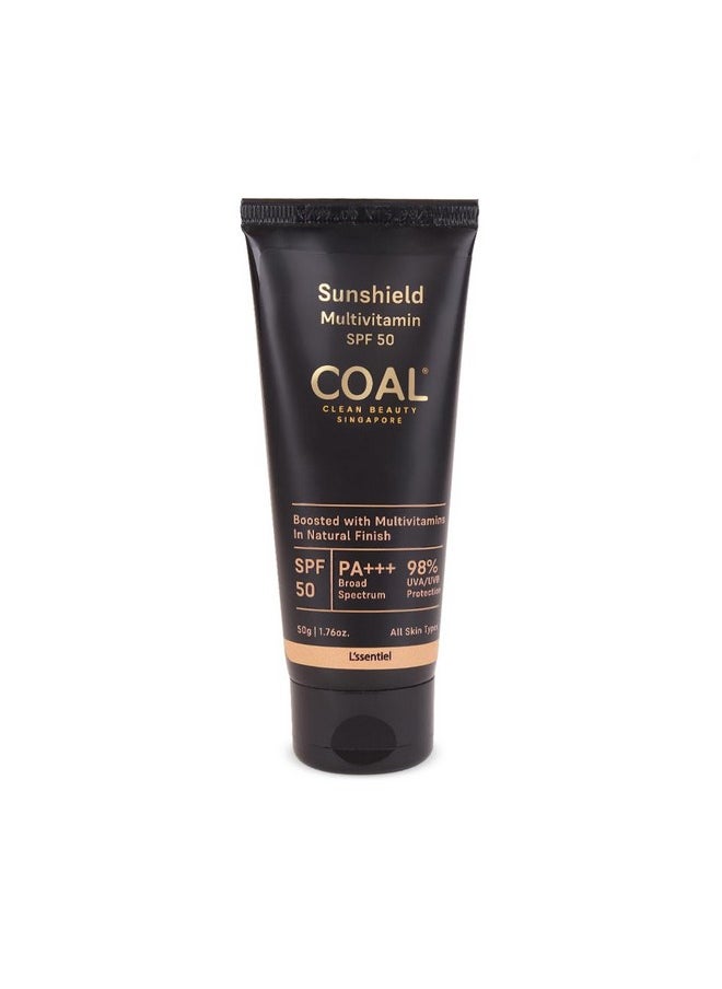 COAL CLEAN BEAUTY - Sunshield Multivitamin Spf 50 Pa+++ Sunscreen With Multivitamins Uvauvb Premature Ageing Sun Damage & Tanning Protection Men & Women All Skin Types 50G - Image 1