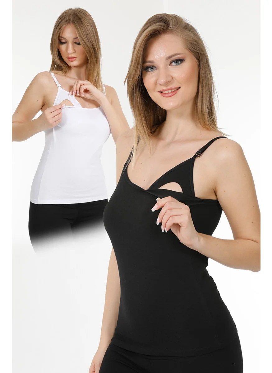 Par Lingerie 2-Piece Maternity Nursing Tank Top Black-White