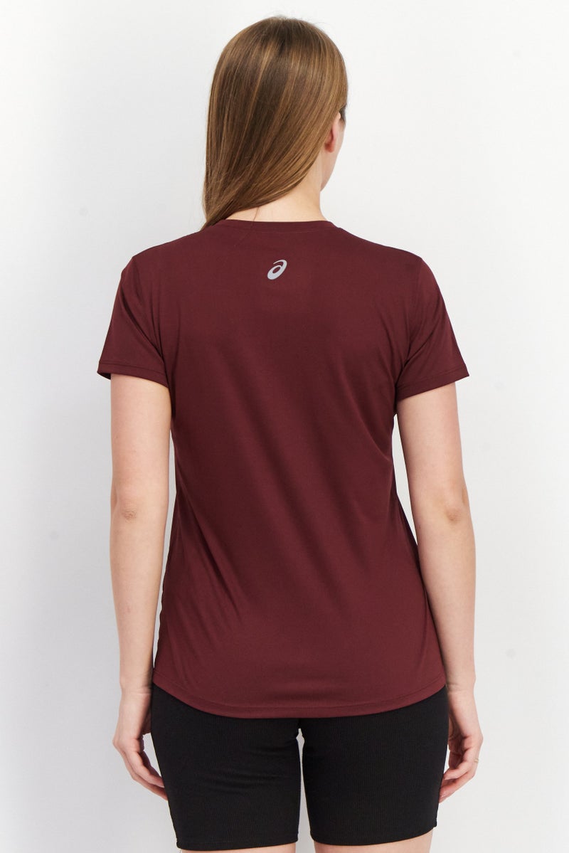 asics Women Sportswear Fit Short Sleeves Brand Logo T-Shirt, Maroon - Image 2