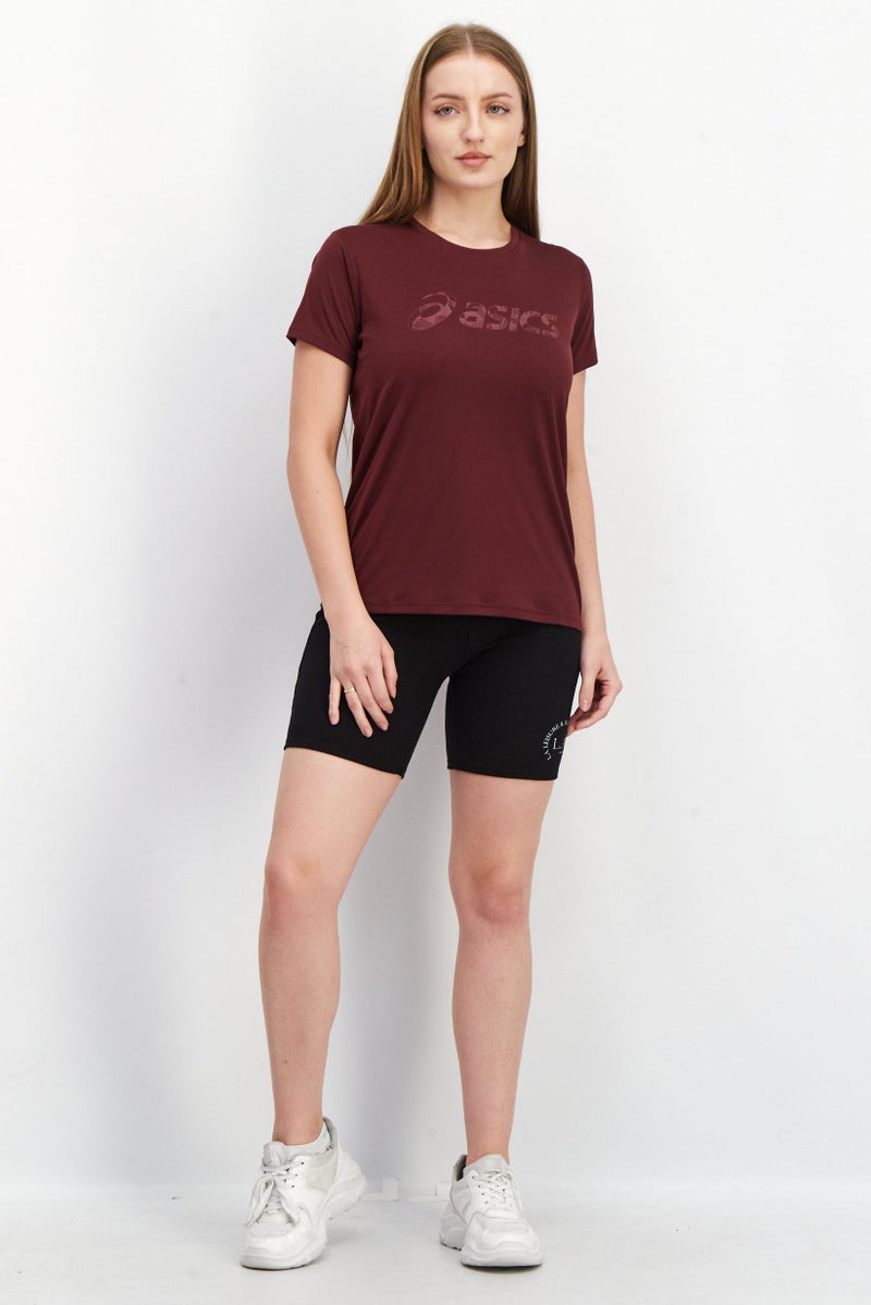 asics Women Sportswear Fit Short Sleeves Brand Logo T-Shirt, Maroon - Image 3