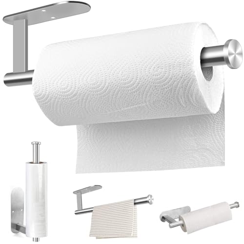 MGahyi Paper Towel Holder Wall Mount, Self Adhesive Or Drilling Under Cabinet Kitchen, 13.2 inch Stainless Steel Paper Towel Roll Rack, Towel Roll Hanger for Bathroom(Silver, Rectangle) - Image 1