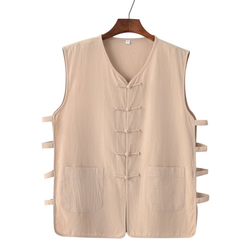 Summer Thin Cotton and Linen Chinese Vest Vest Mens Retro Buckle Grandpa Old Man Han Shirt Middle-aged and Old Dads Magma Jacket D.Green  - Image 2