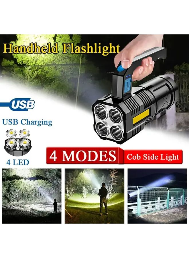 Black High Power LED Flashlight USB Rechargeable Ultra Bright Camping Torch - Image 2