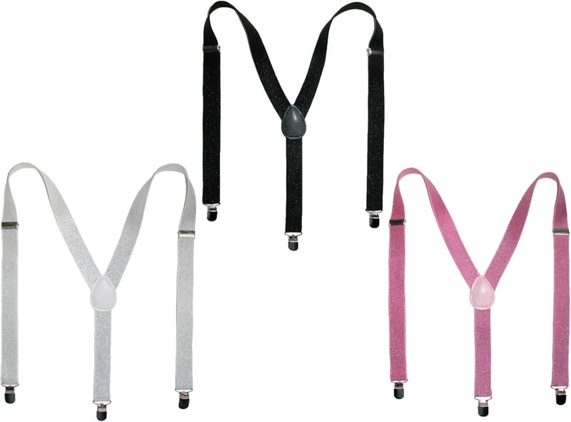 CTM Women's Elastic Glitter Clip-End Suspenders - Image 4