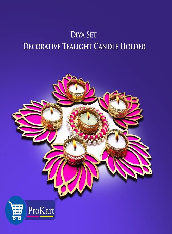 بروكارت ProKart Premium Pink Lotus Wood Chudi Diya Rangoli مع مركز الخرز Moti Diya | ديكور لديوالي، داشيرا، رانجولي، بوجا، ديكورات، مهرجان، ديكورات الزفاف (وردي، عبوة من 6 قطع) - Image 5