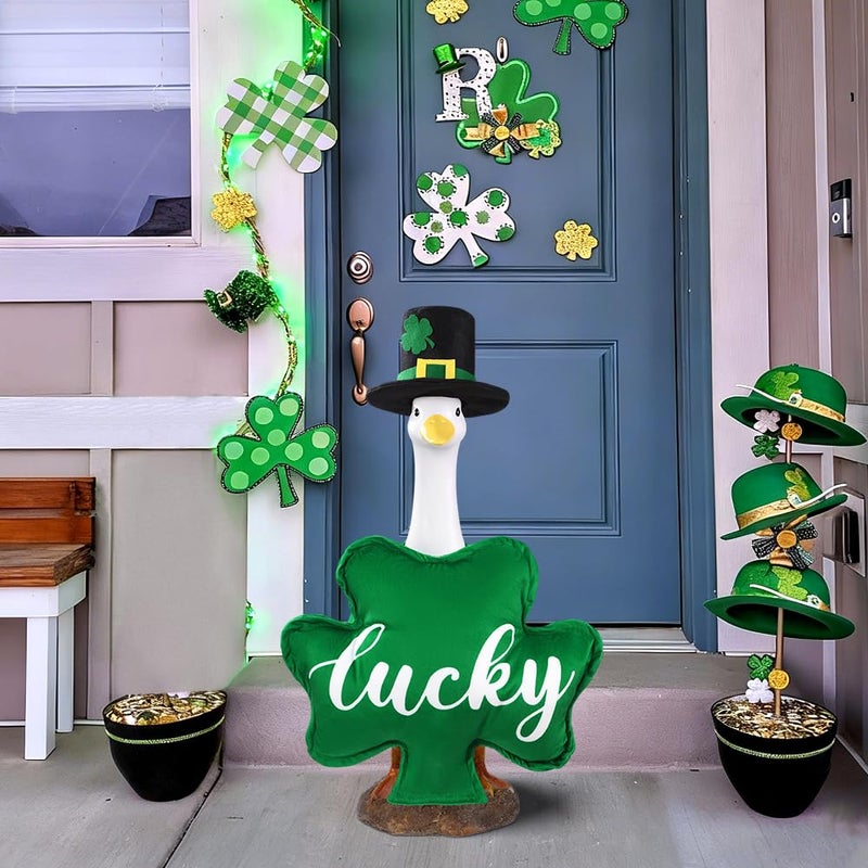 Celltestria St Patrick's Day Goose Outfits for 23" Porch Goose St Patrick Shamrock Lucky Holiday Geese Costume for St Patrick's Day Party Outdoor Patio Yard Lawn Garden Art Decoration - Image 3