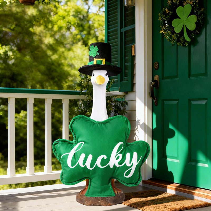 Celltestria St Patrick's Day Goose Outfits for 23" Porch Goose St Patrick Shamrock Lucky Holiday Geese Costume for St Patrick's Day Party Outdoor Patio Yard Lawn Garden Art Decoration - Image 1