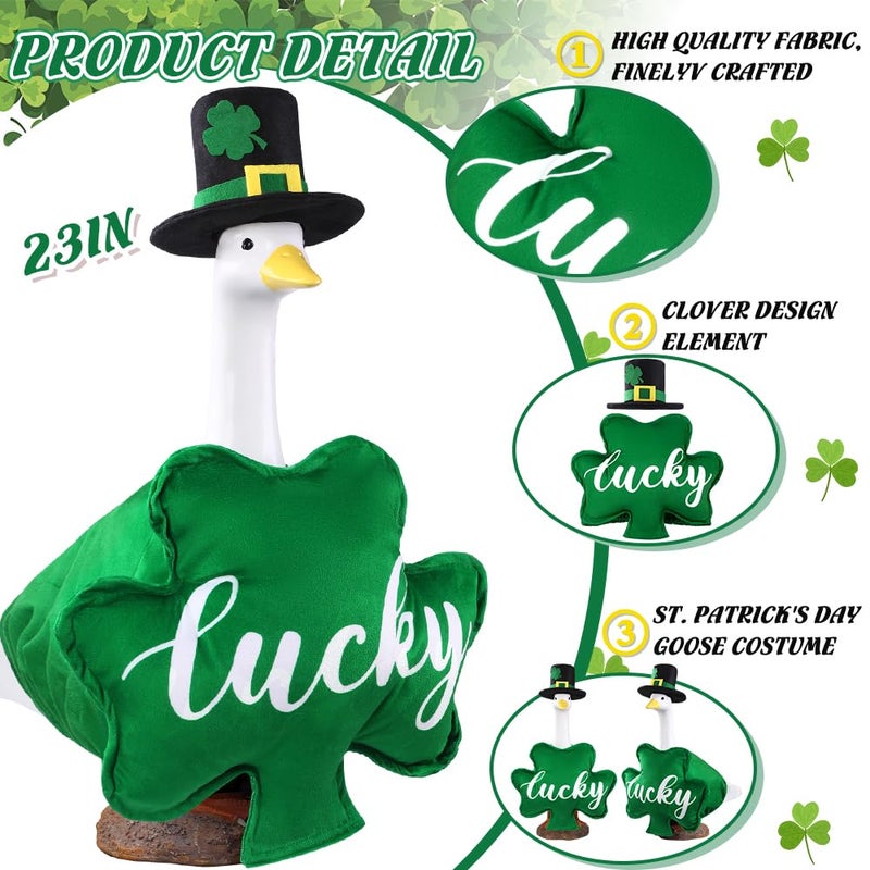 Celltestria St Patrick's Day Goose Outfits for 23" Porch Goose St Patrick Shamrock Lucky Holiday Geese Costume for St Patrick's Day Party Outdoor Patio Yard Lawn Garden Art Decoration - Image 4