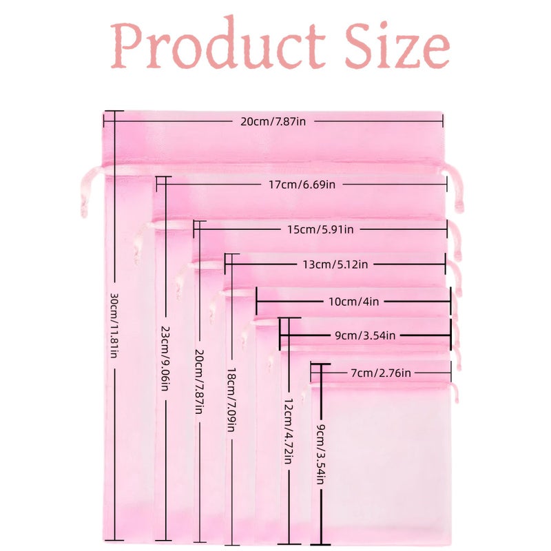 100 Pink Organza Drawstring Bags 3.54x4.72 Inch Transparent Design Premium Gift Bags for Valentine Day Mother Day - Image 3
