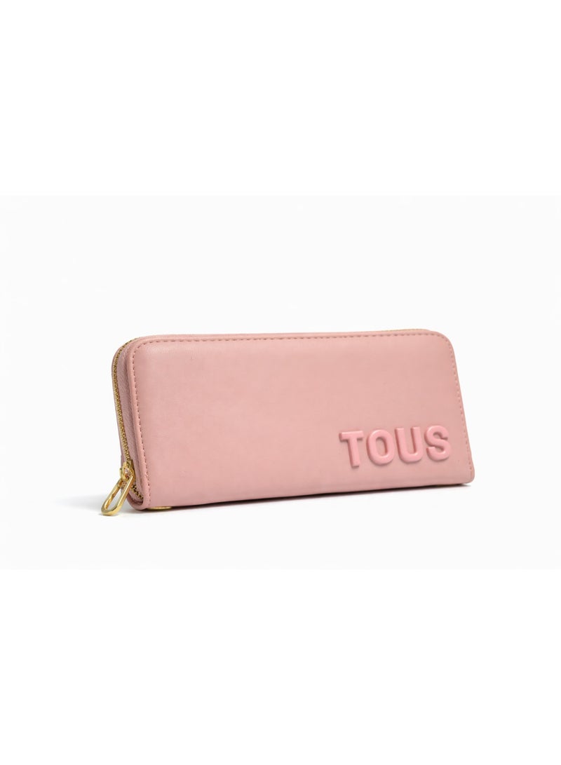 محفظة TOUS بسحاب دائري – وردي فاتح