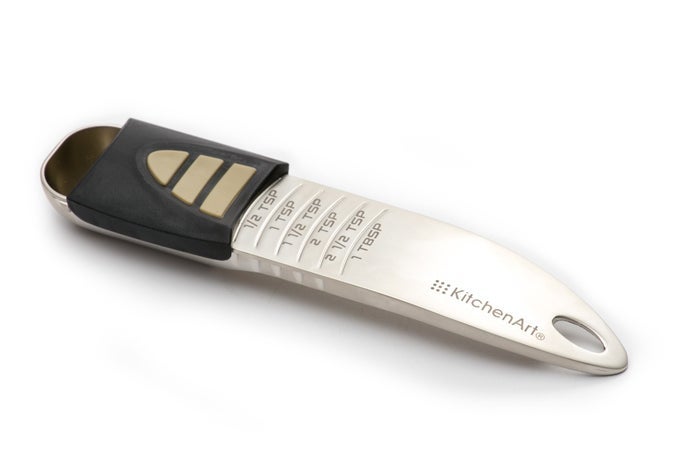 PROFESSIONAL SERIES TABLESPOON CHAMPAGNE SATIN MEASURING SPOON ADJUSTABLE FROM 12 TEASPOON TO 1 TABLESPOON WHITE BLACK