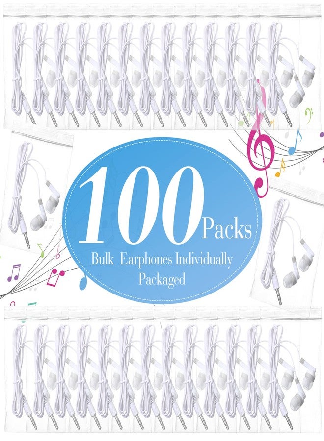 Konohan 100 Pcs Bulk Earbuds for Classroom, Student Basic Headphones in Ear for Kids Schools Libraries Laptop, 3.5 MM Earbuds Dot Headphones, Individually Bagged (White) - Image 2