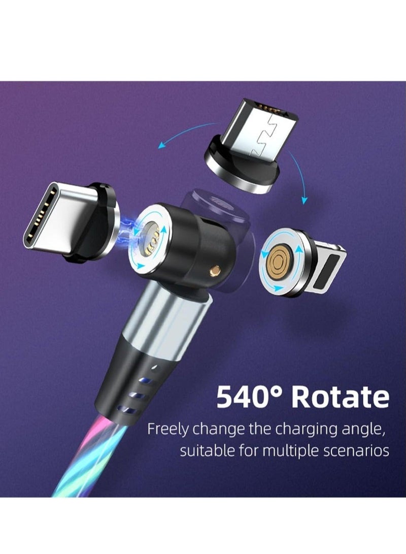 Captaintech 3 in 1 Light Up Phone Charger Cable, Type C Streamer Light Magnet Charger Cable, 540 ° Rotating Magnetic Suction USB Cable, Compatible with iPhone and Xiaomi (2 Meter, Blue) - Image 3