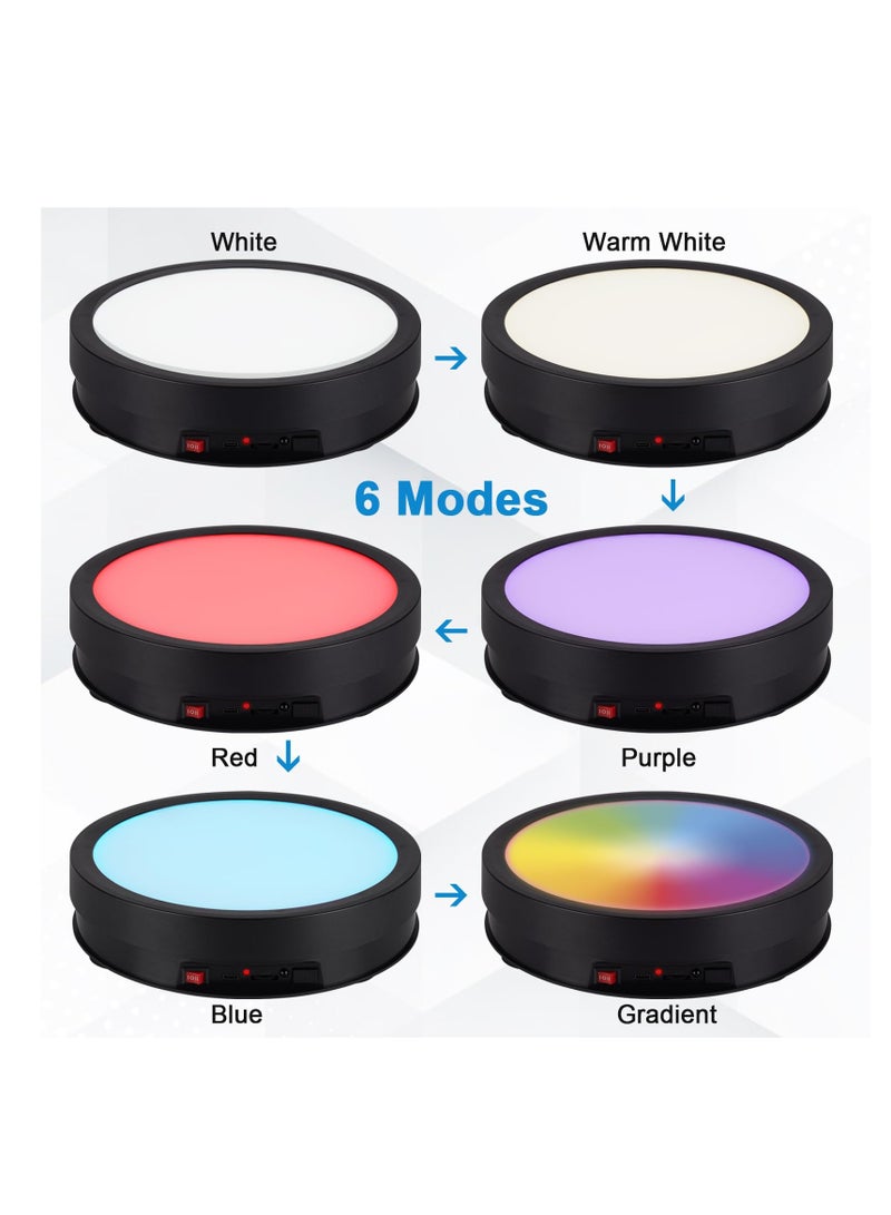 كاست ويف حامل عرض دوار بمحرك مزود بـ 6 أوضاع إضاءة LED ملونة، 8.7 بوصة، حمولة 66 رطل، طاولة دوارة فائقة الهدوء قابلة لإعادة الشحن بزاوية 360 درجة لمنتجات التصوير الفوتوغرافي والمجوهرات والكعك والنماذج ثلاثية الأبعاد (أسود) - Image 4