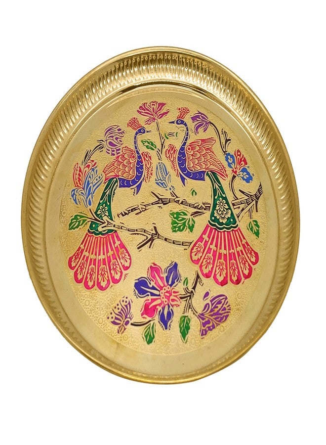 Satvik 6 Inch Brass Peacock Design Thali For Puja Engraved Brass Indian Plate Hindu Ritual Thali Pooja Accessories Engagement Ring Platter Decorative Pujan Thali For Home and Temple Diwali Gift (Design 1) - Image 5