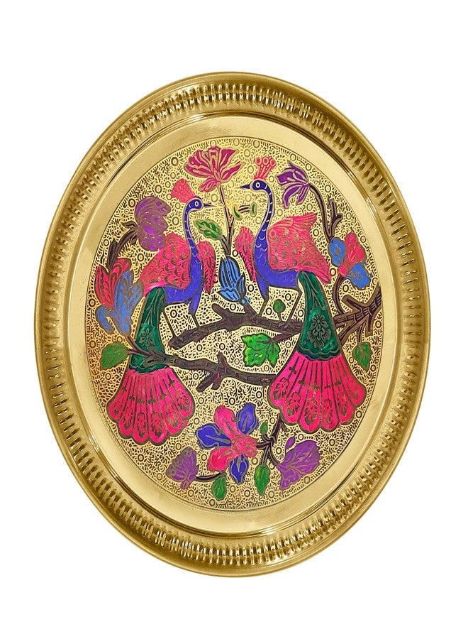 Satvik 6 Inch Brass Peacock Design Thali For Puja Engraved Brass Indian Plate Hindu Ritual Thali Pooja Accessories Engagement Ring Platter Decorative Pujan Thali For Home and Temple Diwali Gift (Design 1) - Image 1