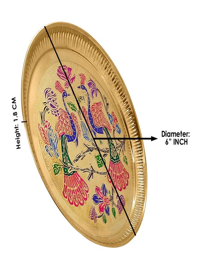 Satvik 6 Inch Brass Peacock Design Thali For Puja Engraved Brass Indian Plate Hindu Ritual Thali Pooja Accessories Engagement Ring Platter Decorative Pujan Thali For Home and Temple Diwali Gift (Design 1) - Image 4