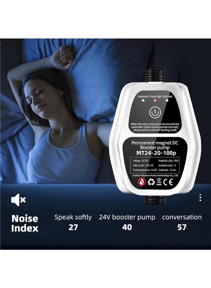 24V Automatic Shower Water Pressure Booster Pump,100W Portable Water Booster Pump Household with Flow Switch for Bathroom Shower/Kitchen/Toilet/Garden - Image 5