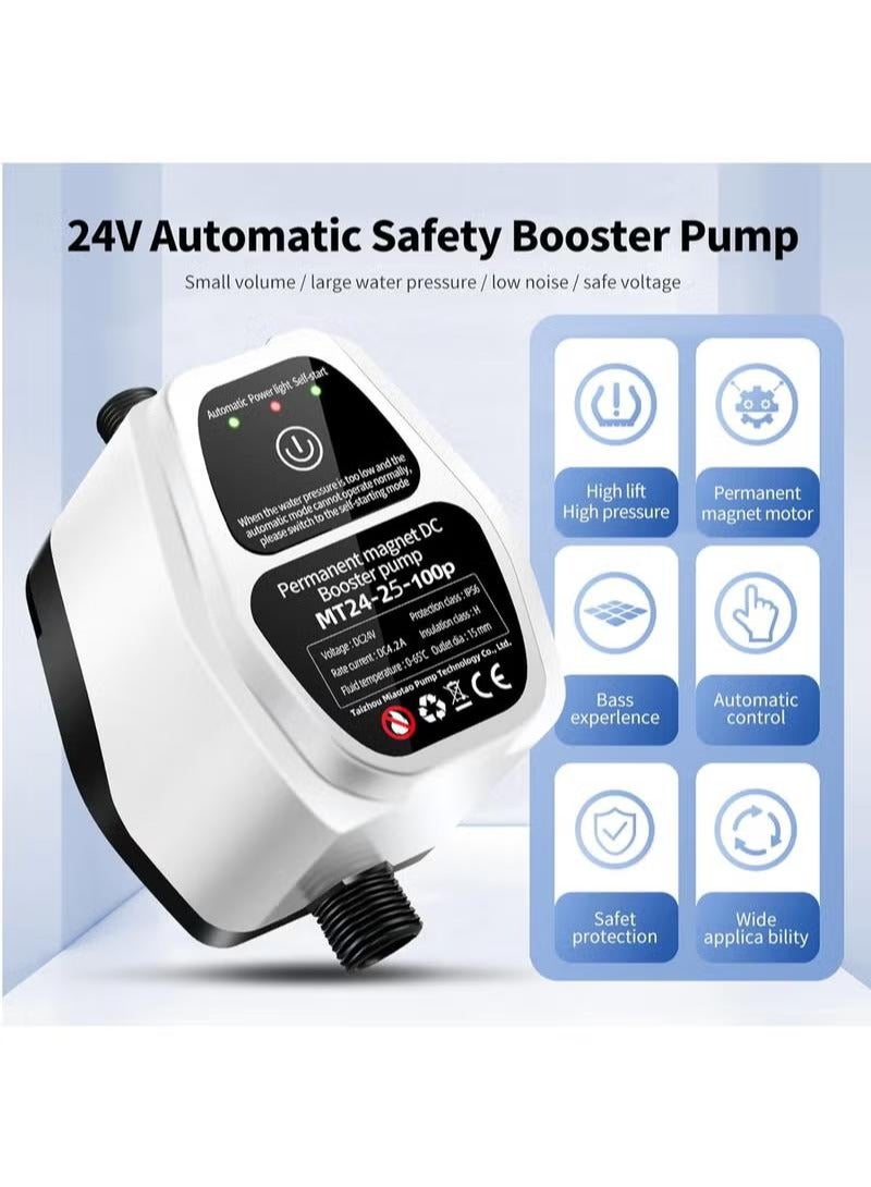 24V Automatic Shower Water Pressure Booster Pump,100W Portable Water Booster Pump Household with Flow Switch for Bathroom Shower/Kitchen/Toilet/Garden - Image 2