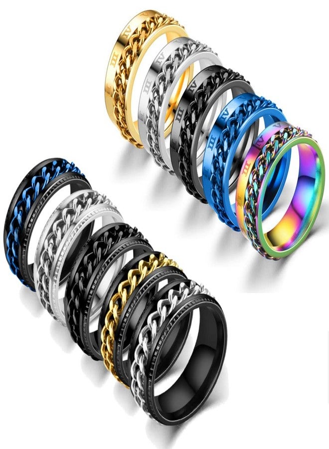 MOZAKA 10 Pcs 8mm Stainless Steel Ring Spinner Fidget Band Chain Rings for Men Women Polished Wedding Cool Ring, Size 7-11 - Image 1