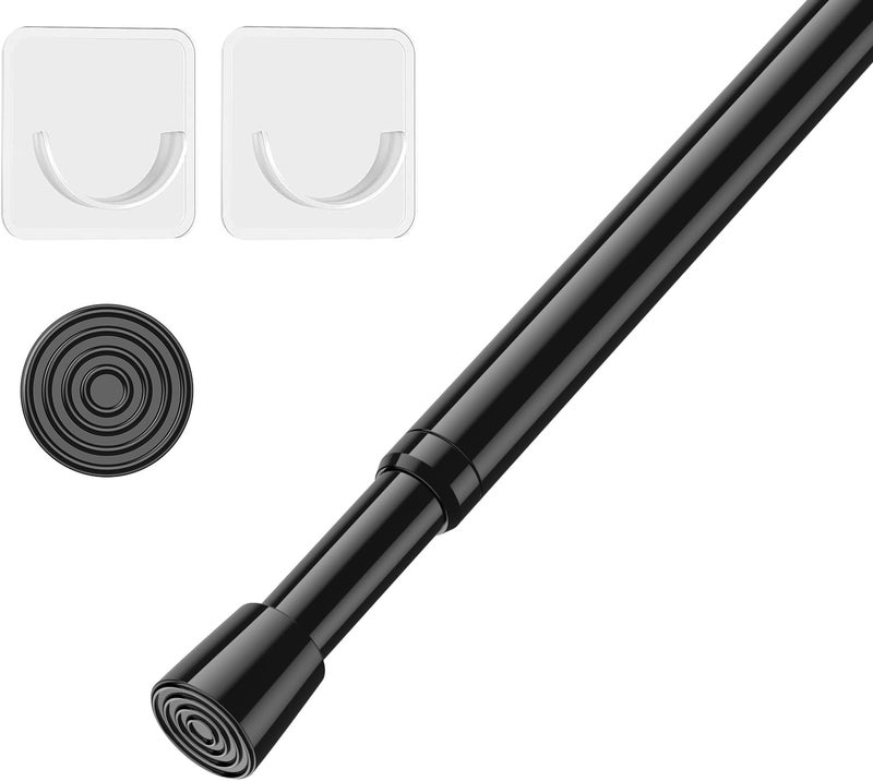 AIZESI 5/8 Inch Spring Tension Curtain Rods - 1-Pack with 2PCS Curtain Rod Holder, 26 to 39 Inch, Black - Image 1