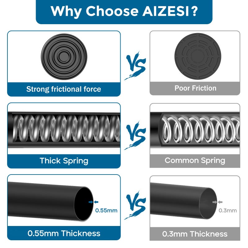 AIZESI 5/8 Inch Spring Tension Curtain Rods - 1-Pack with 2PCS Curtain Rod Holder, 26 to 39 Inch, Black - Image 3