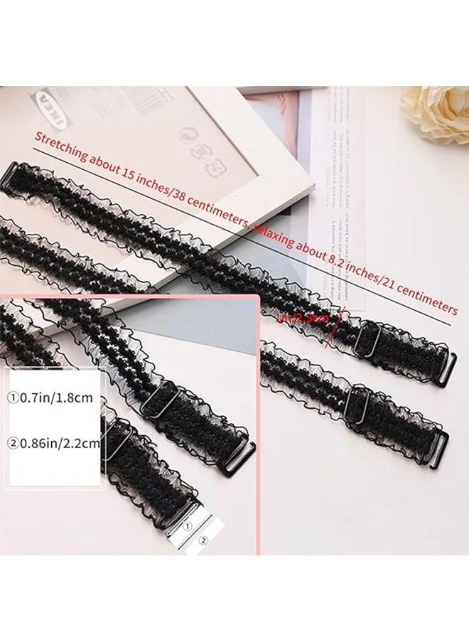 Women's Bra Straps, Lace Elastic Non-Slip Adjustable Replacement Bra Strap, 2 Pair, Black, White - Image 2