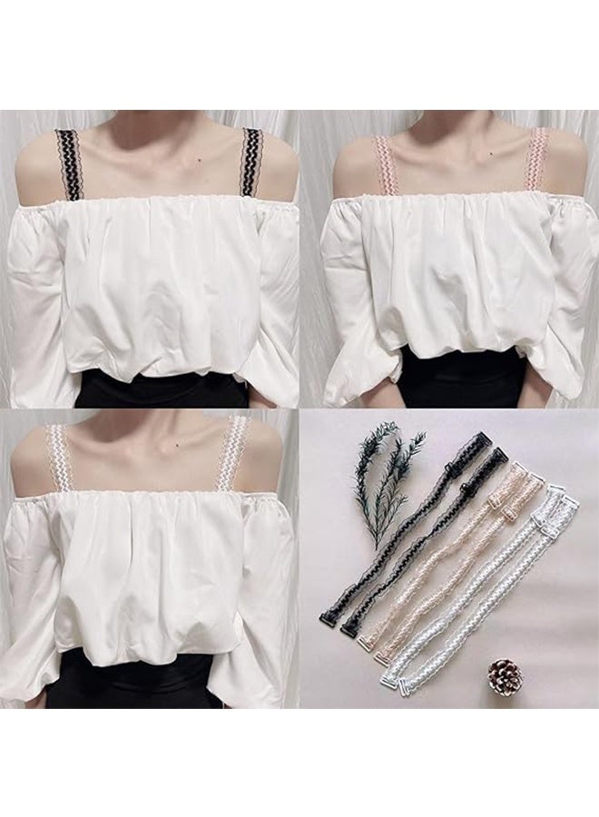 Women's Bra Straps, Lace Elastic Non-Slip Adjustable Replacement Bra Strap, 2 Pair, Black, White - Image 4