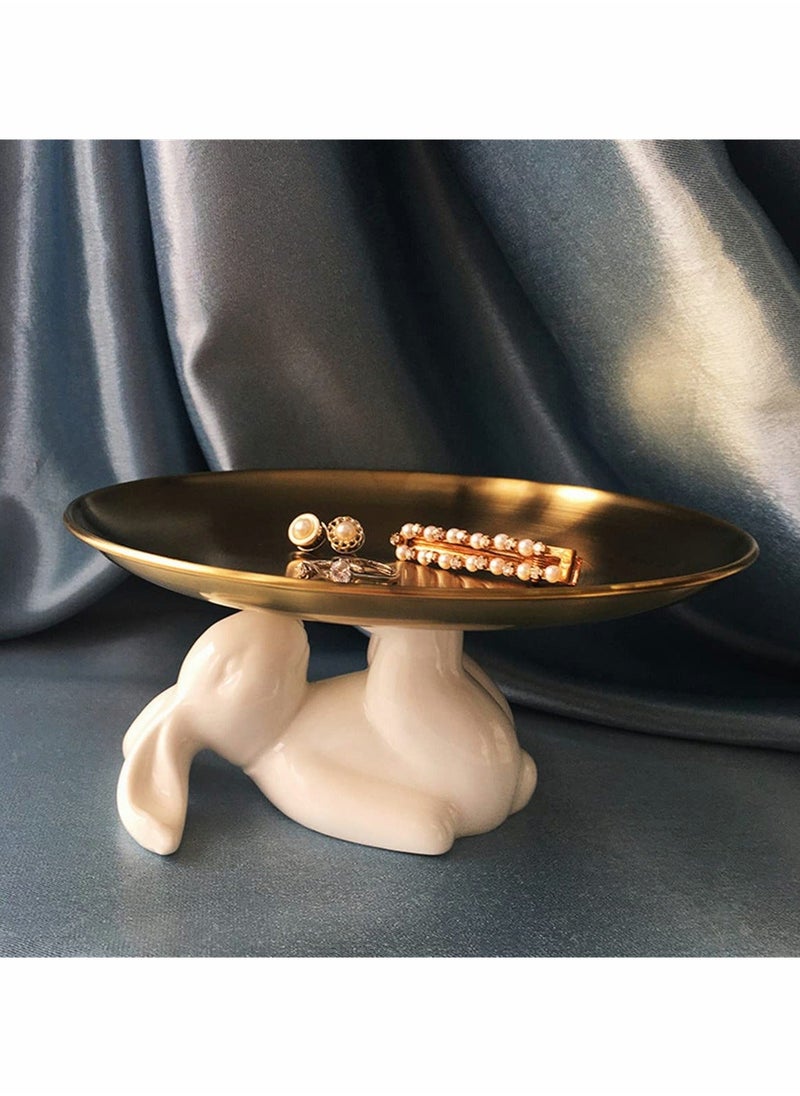 XiuWoo - Ceramic Rabbit Plate,Bunny Cake Stand, Dish Cupcake Stand Decorative Dinner Plates for Snacks and Cookies Bunny Tray Sets Gift (Iron Plate Rabbit) - Image 1