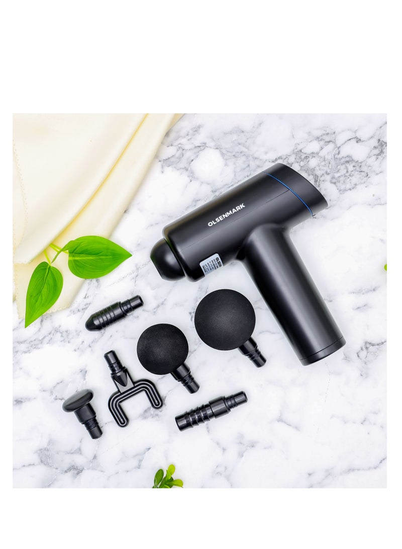 Olsenmark مسدس تدليك الأنسجة العميقة، مسدس تدليك العضلات بالطرق، جهاز تدليك الأنسجة العميقة الاحترافي، مسدس تدليك كهربائي قوي بـ 30 سرعة مع 6 رؤوس، لاستعادة عضلات الجسم والظهر وتخفيف الألم - Image 3