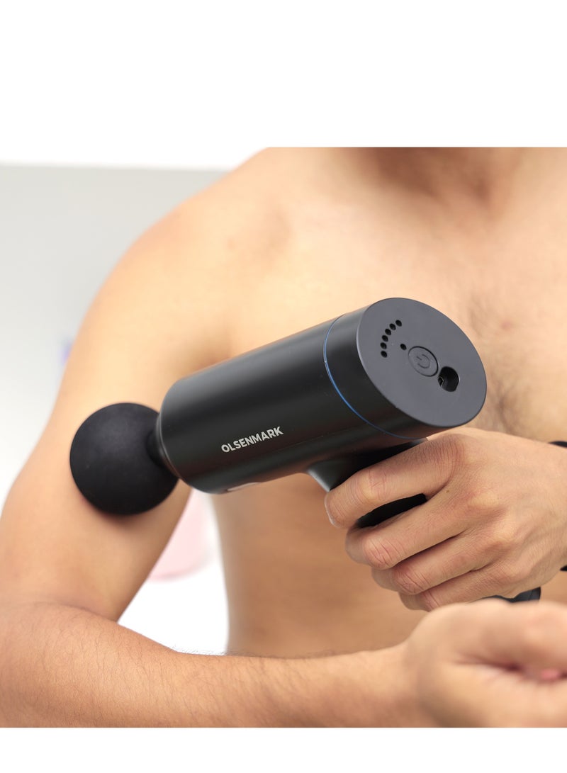 Olsenmark مسدس تدليك الأنسجة العميقة، مسدس تدليك العضلات بالطرق، جهاز تدليك الأنسجة العميقة الاحترافي، مسدس تدليك كهربائي قوي بـ 30 سرعة مع 6 رؤوس، لاستعادة عضلات الجسم والظهر وتخفيف الألم - Image 2