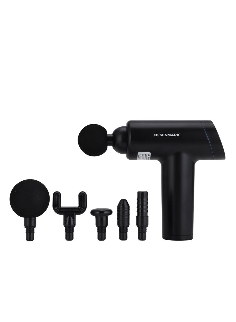 Olsenmark مسدس تدليك الأنسجة العميقة، مسدس تدليك العضلات بالطرق، جهاز تدليك الأنسجة العميقة الاحترافي، مسدس تدليك كهربائي قوي بـ 30 سرعة مع 6 رؤوس، لاستعادة عضلات الجسم والظهر وتخفيف الألم - Image 1