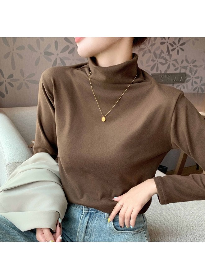 H569 High Collar Micron Velvet Base Shirt Women's Autumn And Winter Inner Thickened Double-sided Scrub Pile Collar Long-sleeved Top