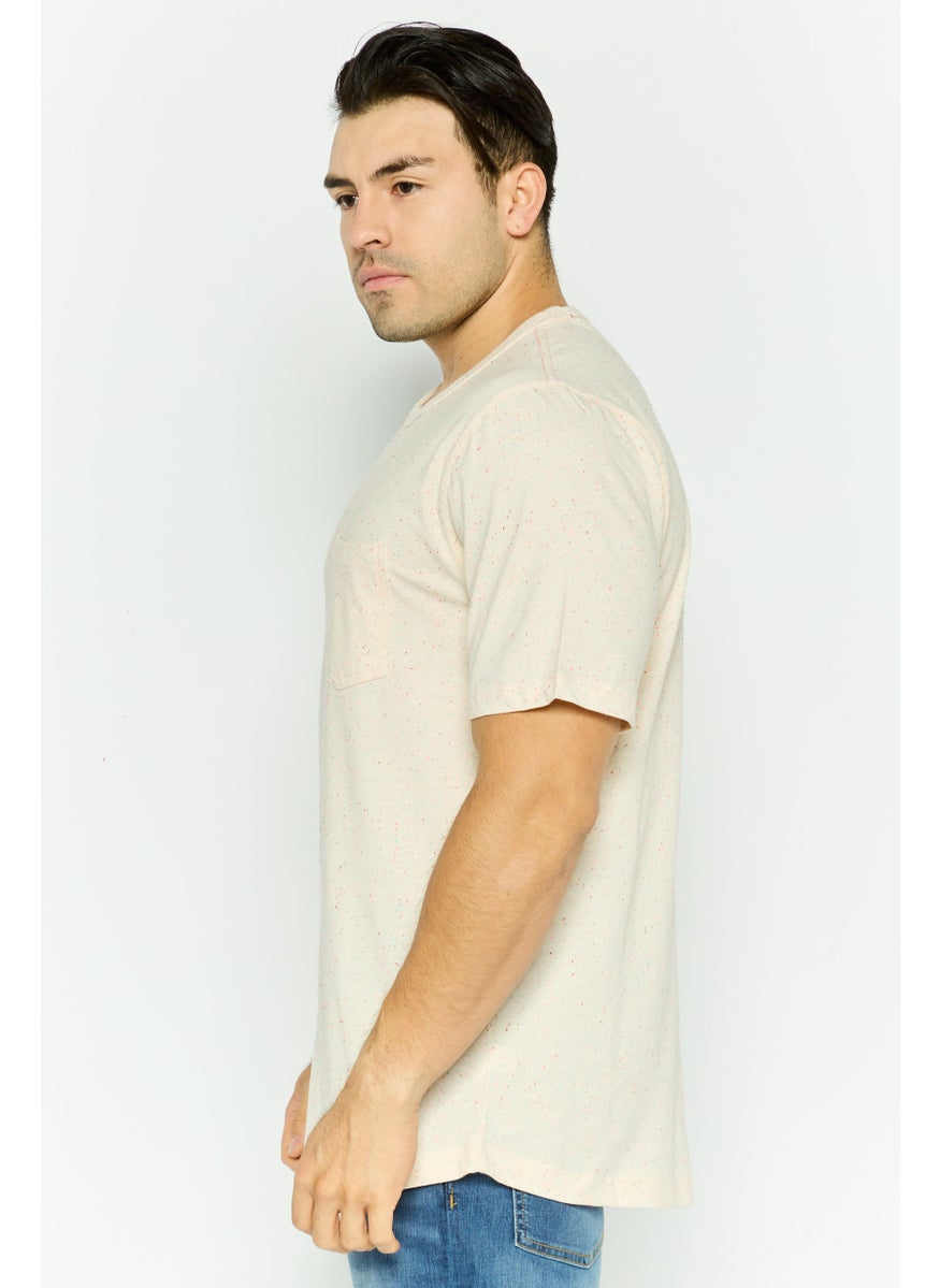 Project Essentials - Men Crew Neck Short Sleeve Textured T Shirt, Beige - Image 1